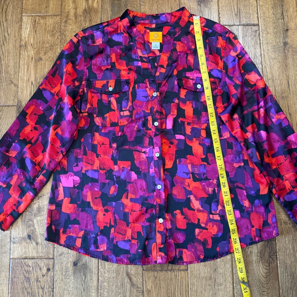 Ruby Rd Women’s 18 Long Sleeve Button-Down Blouse Fuchsia Paint Floral - Picture 3 of 5
